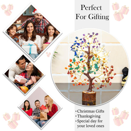 HindCraft Chakra Tree for Positive Energy - Crystal & Healing Stones Feng Shui Seven Chakra Tree of Life Decor - Perfect Rakhi Gift for Brothers & Sisters - 7 Chakra Tree, 200 Beads, 8-10" 