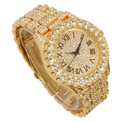 Charles Raymond Stainless Steel Mens Big Rocks Bezel With Color Roman Numerals Big Face Rollie Luxury Look Analog Watch - St10327 Rn Single (Gold Black R#), Band Color:Multicolor 