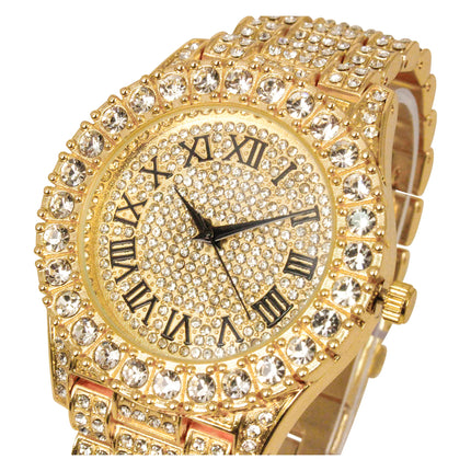 Charles Raymond Stainless Steel Mens Big Rocks Bezel With Color Roman Numerals Big Face Rollie Luxury Look Analog Watch - St10327 Rn Single (Gold Black R#), Band Color:Multicolor 