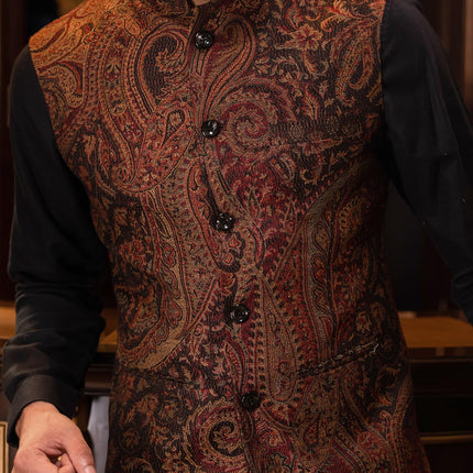 Pashtush Mens Woven Jacquard Structured Waistcoat, Slim Fit, Royal Black (38 - S)
