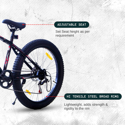 EAST COAST Hustle 26T Fat Tyre Cycle with Gear(7Speed) Black 