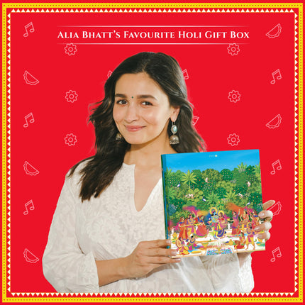 Phool Vrindavan Holi Gulal Collection 4 Vibrant Natural Gulaal Colors with Mishrambu Kesaria Thandai, Chandan Tika, & Holi Greeting Card Premium Holi gulal box Holi colours 