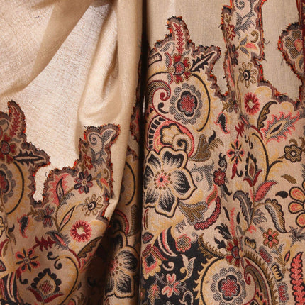 Pashtush Women's Kashmiri Jamawar Shawl, Jacquard palla, Warm and soft, Faux Fine Wool (Black and beige)