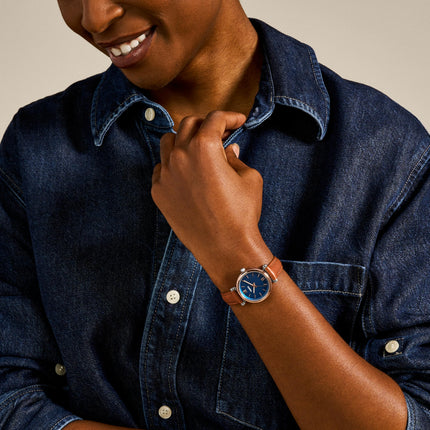 Fossil Women Leather Carlie Mini Analog Blue Dial Watch-Es4701, Band Color-Brown 