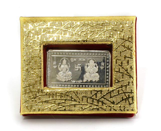 999 Fine silver 10 grams Laxmi Ganesh Rectangular Silver coin/bar in a gift pack with certificate of Purity. (10 Grams 1 Piece) 