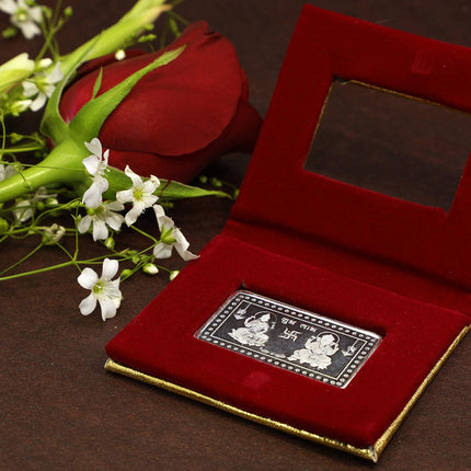 999 Fine silver 10 grams Laxmi Ganesh Rectangular Silver coin/bar in a gift pack with certificate of Purity. (10 Grams 1 Piece) 