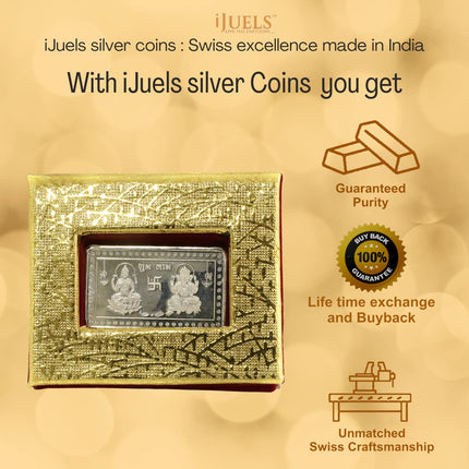 999 Fine silver 10 grams Laxmi Ganesh Rectangular Silver coin/bar in a gift pack with certificate of Purity. (10 Grams 1 Piece) 