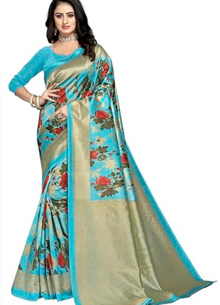 AARIKAA SYNCOT Women's Fancy Mysore Art silk Printed Saree Ethnic Flower Pattern (3146_Mysore_Phiroji) 