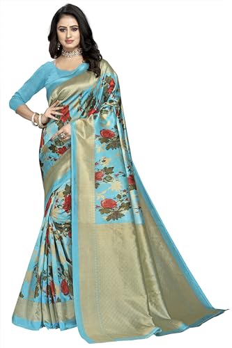 AARIKAA SYNCOT Women's Fancy Mysore Art silk Printed Saree Ethnic Flower Pattern (3146_Mysore_Phiroji) 