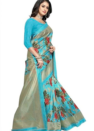 AARIKAA SYNCOT Women's Fancy Mysore Art silk Printed Saree Ethnic Flower Pattern (3146_Mysore_Phiroji) 