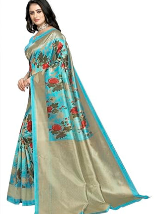 AARIKAA SYNCOT Women's Fancy Mysore Art silk Printed Saree Ethnic Flower Pattern (3146_Mysore_Phiroji) 