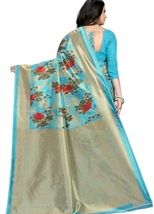 AARIKAA SYNCOT Women's Fancy Mysore Art silk Printed Saree Ethnic Flower Pattern (3146_Mysore_Phiroji) 