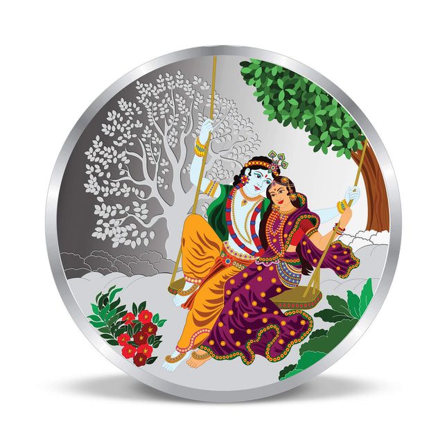 ACPL Precious Moments BIS Hallmarked Silver Coin Radha Krishna on the swing Multi-Color 10 gm 999 Pure 