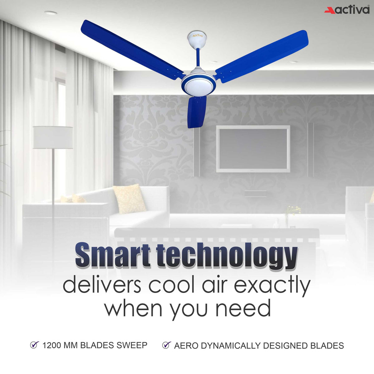 ACTIVA 1200MM HIGH Speed 410 RPM High Speed Anti DUST Coating Super Fan Ceiling Fan 2 Year Warranty (Blue) 