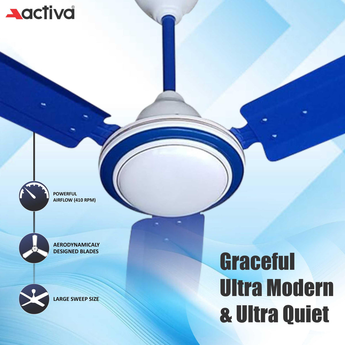 ACTIVA 1200MM HIGH Speed 410 RPM High Speed Anti DUST Coating Super Fan Ceiling Fan 2 Year Warranty (Blue) 