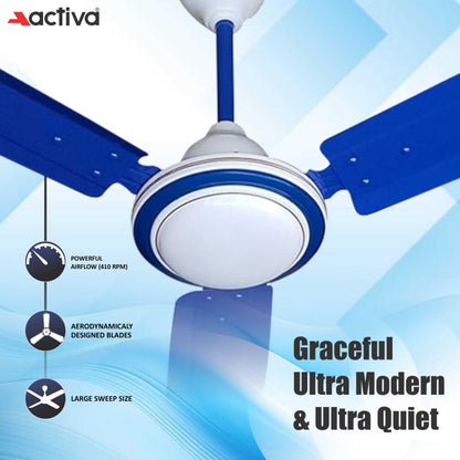 ACTIVA 1200MM HIGH Speed 410 RPM High Speed Anti DUST Coating Super Fan Ceiling Fan 2 Year Warranty (Blue) 