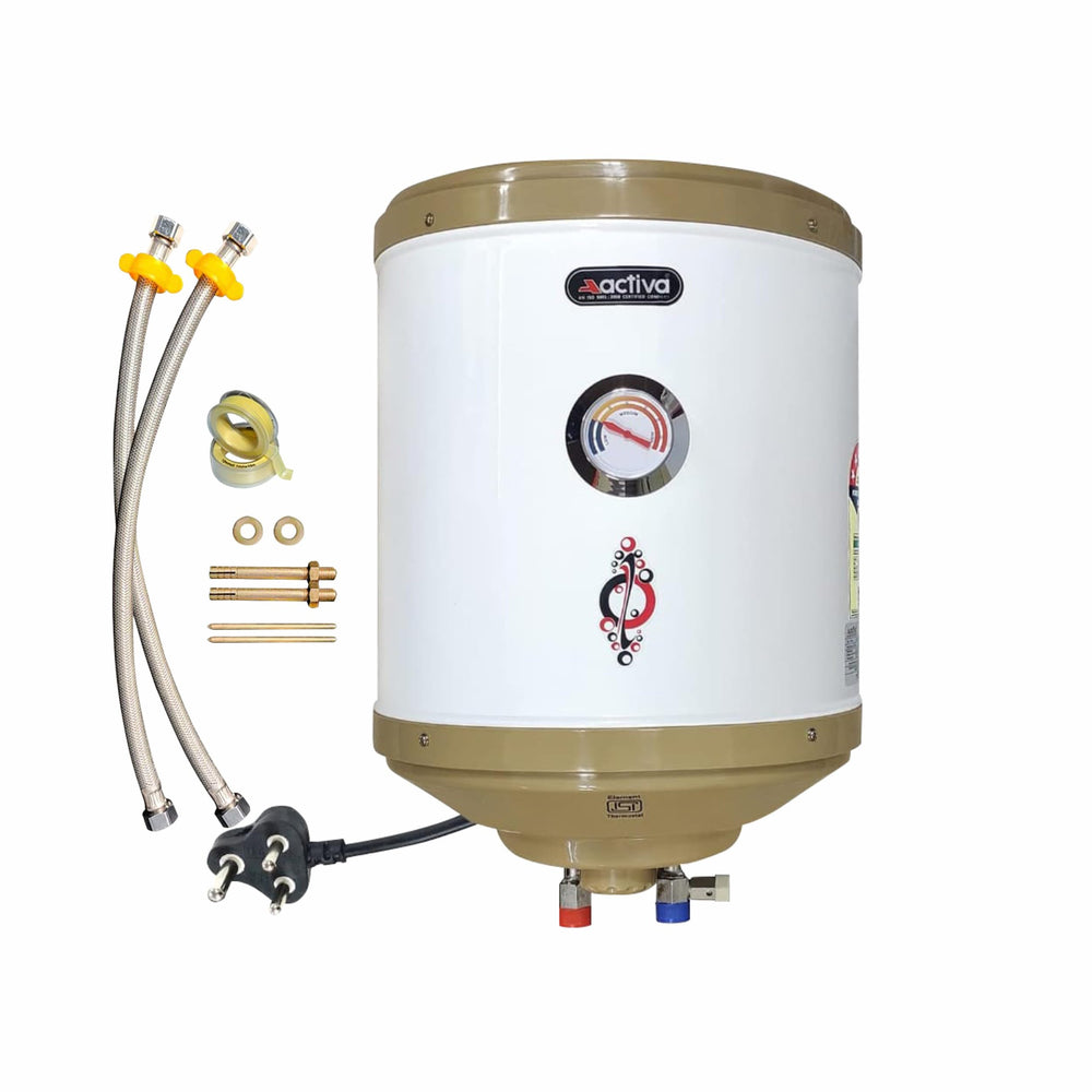 ACTIVA 2 KVA 25 L Storage Geyser ABS Top Bottom, 0.75 mm SS Tank with Temperature Meter Anti Rust Coated Body (IVORY)