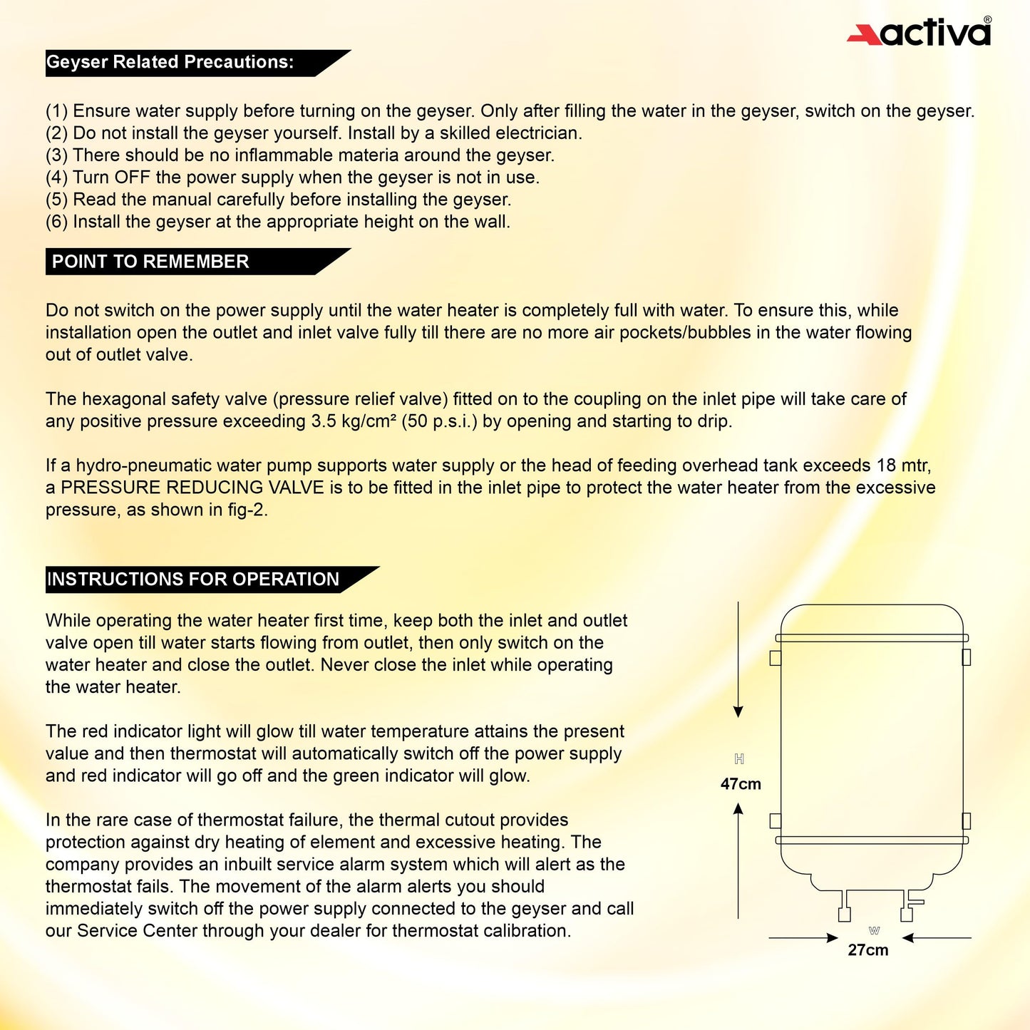 ACTIVA 2 KVA 25 L Storage Geyser ABS Top Bottom, 0.75 mm SS Tank with Temperature Meter Anti Rust Coated Body (IVORY) 