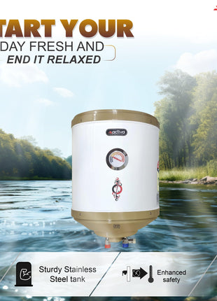 ACTIVA 2 KVA 25 L Storage Geyser ABS Top Bottom, 0.75 mm SS Tank with Temperature Meter Anti Rust Coated Body (IVORY) 