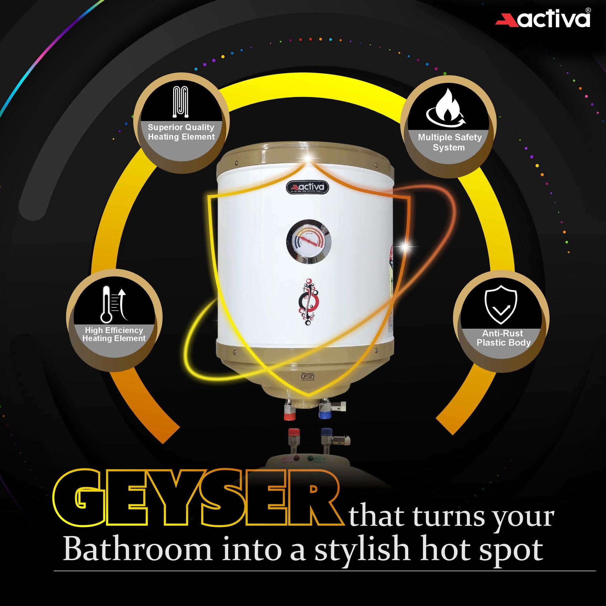 ACTIVA 2 KVA 25 L Storage Geyser ABS Top Bottom, 0.75 mm SS Tank with Temperature Meter Anti Rust Coated Body (IVORY) 