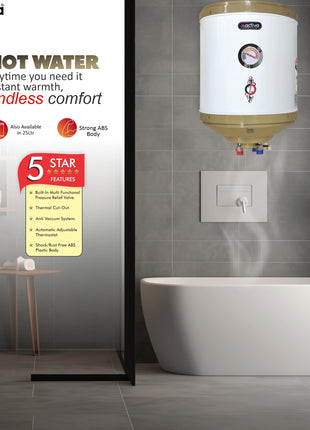 ACTIVA 2 KVA 25 L Storage Geyser ABS Top Bottom, 0.75 mm SS Tank with Temperature Meter Anti Rust Coated Body (IVORY) 