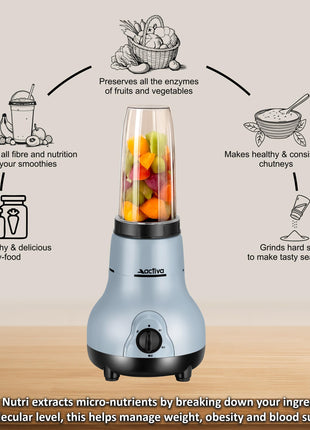 ACTIVA Easy Mix Nutri 2 Jar Mixer Grinder for Smoothies, Chutney & Shakes, Long Lasting Shock Proof Abs Body, Powerful 500 Watt Heavy Duty Motor With Nano Grinding Technology, 2 Years warranty-Black 
