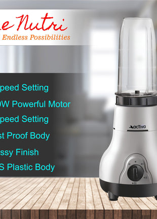 ACTIVA Easy Mix Nutri 2 Jar Mixer Grinder for Smoothies, Chutney & Shakes, Long Lasting Shock Proof Abs Body, Powerful 500 Watt Heavy Duty Motor With Nano Grinding Technology, 2 Years warranty-Black 