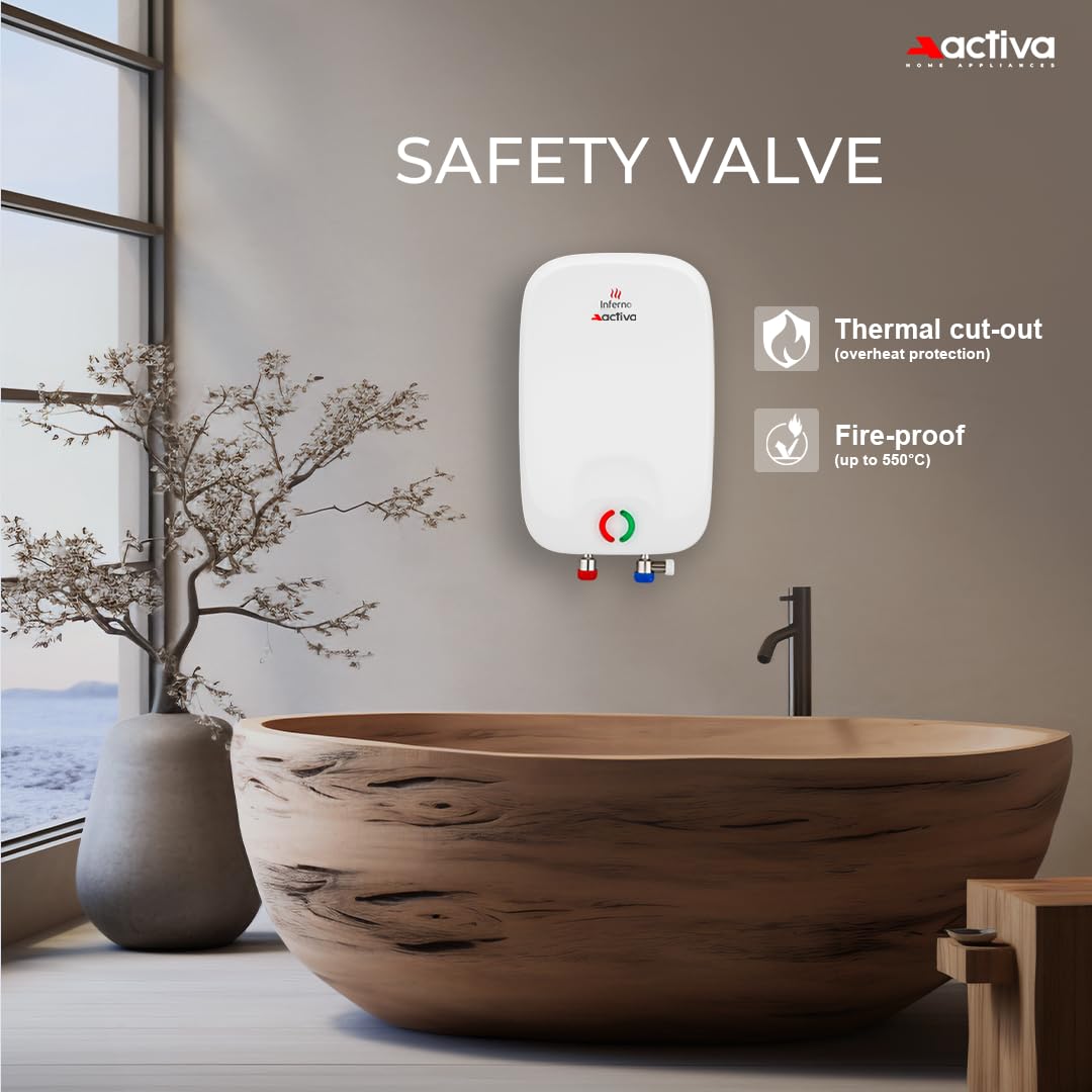 ACTIVA Inferno 6 L Instant Water Geyser | BEE 5-Star Rating | Powerful Copper Heating Element | ISI Marked | Energy Efficient | 5 Safety Protections | Compact Wall-Mounted Design | 5-Year Warranty 