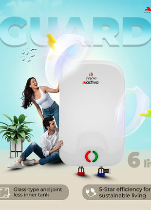 ACTIVA Inferno 6 L Instant Water Geyser | BEE 5-Star Rating | Powerful Copper Heating Element | ISI Marked | Energy Efficient | 5 Safety Protections | Compact Wall-Mounted Design | 5-Year Warranty 