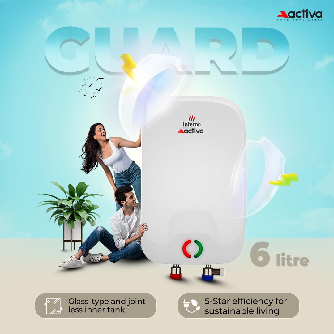 ACTIVA Inferno 6 L Instant Water Geyser | BEE 5-Star Rating | Powerful Copper Heating Element | ISI Marked | Energy Efficient | 5 Safety Protections | Compact Wall-Mounted Design | 5-Year Warranty 