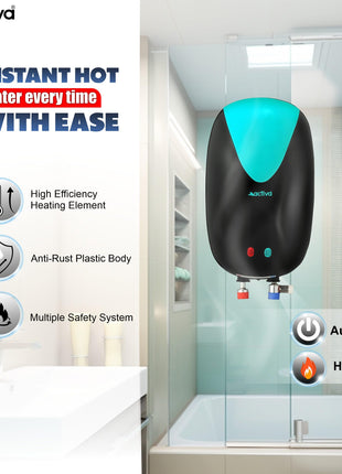 ACTIVA Instant Geyser 3 LTR 3 KVA Special Anti Rust Coated Tank, Full Abs Body Premium geyser Come With 5 Years Warranty (CD Green & Black),Wall 