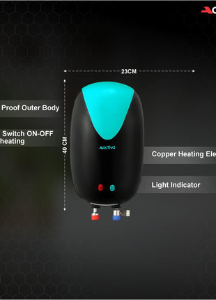 ACTIVA Instant Geyser 3 LTR 3 KVA Special Anti Rust Coated Tank, Full Abs Body Premium geyser Come With 5 Years Warranty (CD Green & Black),Wall 