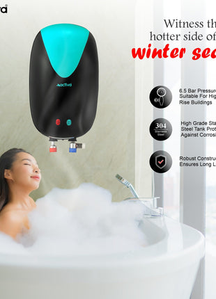 ACTIVA Instant Geyser 3 LTR 3 KVA Special Anti Rust Coated Tank, Full Abs Body Premium geyser Come With 5 Years Warranty (CD Green & Black),Wall 