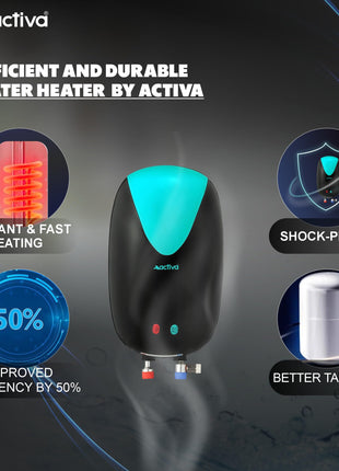 ACTIVA Instant Geyser 3 LTR 3 KVA Special Anti Rust Coated Tank, Full Abs Body Premium geyser Come With 5 Years Warranty (CD Green & Black),Wall 