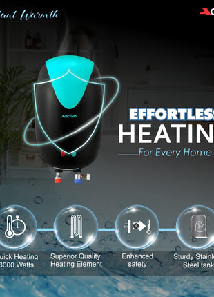 ACTIVA Instant Geyser 3 LTR 3 KVA Special Anti Rust Coated Tank, Full Abs Body Premium geyser Come With 5 Years Warranty (CD Green & Black),Wall 