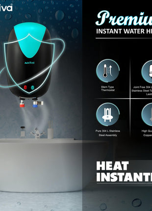 ACTIVA Instant Geyser 3 LTR 3 KVA Special Anti Rust Coated Tank, Full Abs Body Premium geyser Come With 5 Years Warranty (CD Green & Black),Wall 