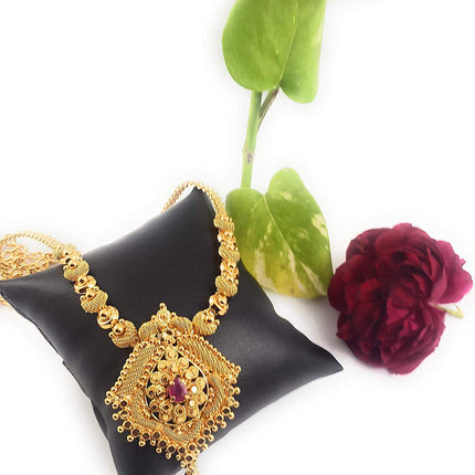 AFJ GOLD Gold 1 Gram Micro Gold Plated & Copper Traditional Designer Fashion Jewellery Stone Necklace for Women & Girls (LTT/HALL-04) (Yellow) 