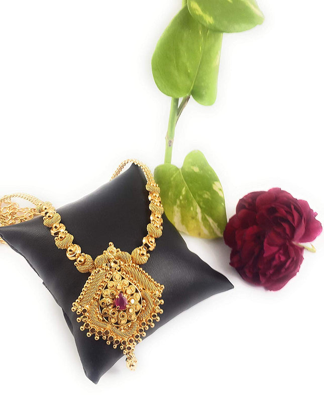 AFJ GOLD Gold 1 Gram Micro Gold Plated & Copper Traditional Designer Fashion Jewellery Stone Necklace for Women & Girls (LTT/HALL-04) (Yellow) 