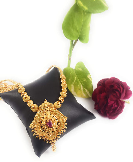 AFJ GOLD Gold 1 Gram Micro Gold Plated & Copper Traditional Designer Fashion Jewellery Stone Necklace for Women & Girls (LTT/HALL-04) (Yellow) 