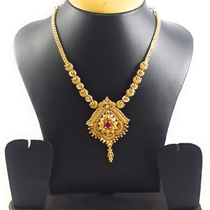 AFJ GOLD Gold 1 Gram Micro Gold Plated & Copper Traditional Designer Fashion Jewellery Stone Necklace for Women & Girls (LTT/HALL-04) (Yellow) 