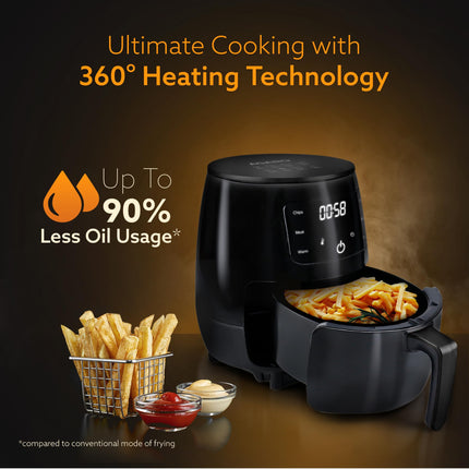 AGARO Alpha Digital Air Fryer For Home, 4.5 Liters, 6 Cooking Options, Electric, Convection Oven, 1400W, 360 Degrees Air Circulation, Digital Display, Keep Warm, Bake, Roast, Toast, Black 