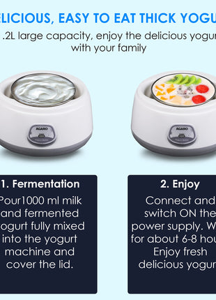 AGARO Classic Portable Yogurt Maker, 1.2L Capacity, Electric, Automatic, Grey and White. 