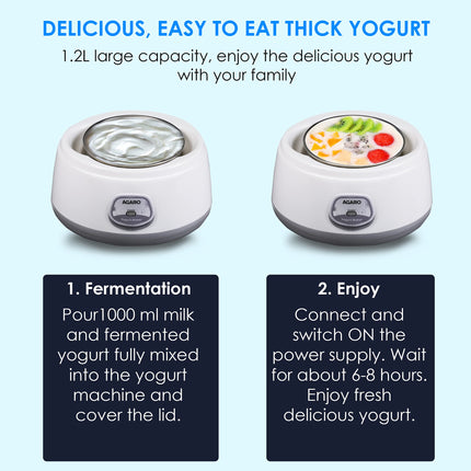 AGARO Classic Portable Yogurt Maker, 1.2L Capacity, Electric, Automatic, Grey and White. 