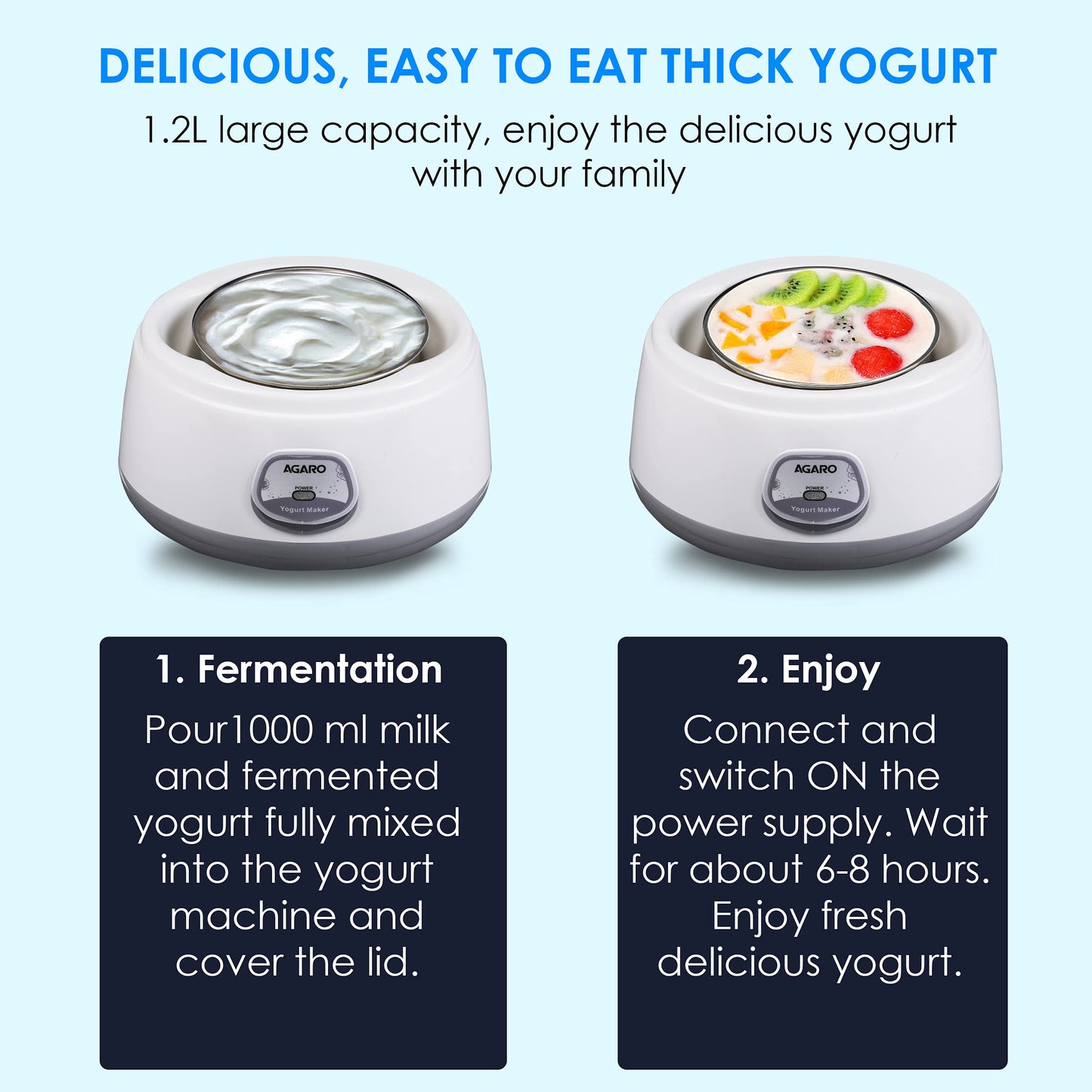 AGARO Classic Portable Yogurt Maker, 1.2L Capacity, Electric, Automatic, Grey and White. 