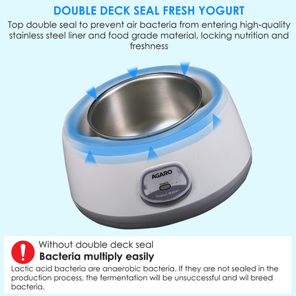 AGARO Classic Portable Yogurt Maker, 1.2L Capacity, Electric, Automatic, Grey and White. 