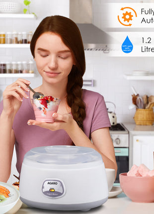 AGARO Classic Portable Yogurt Maker, 1.2L Capacity, Electric, Automatic, Grey and White. 