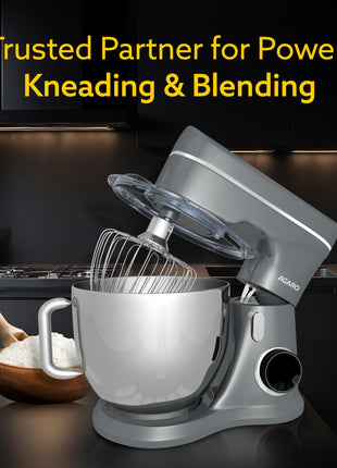 AGARO Elegant Stand Mixer, 1400W with 5.5L SS Bowl, 10 Speed Settings, Pulse Function, 100% Copper Motor, Includes Whisker, Beater, Dough Hook, Dark Grey 