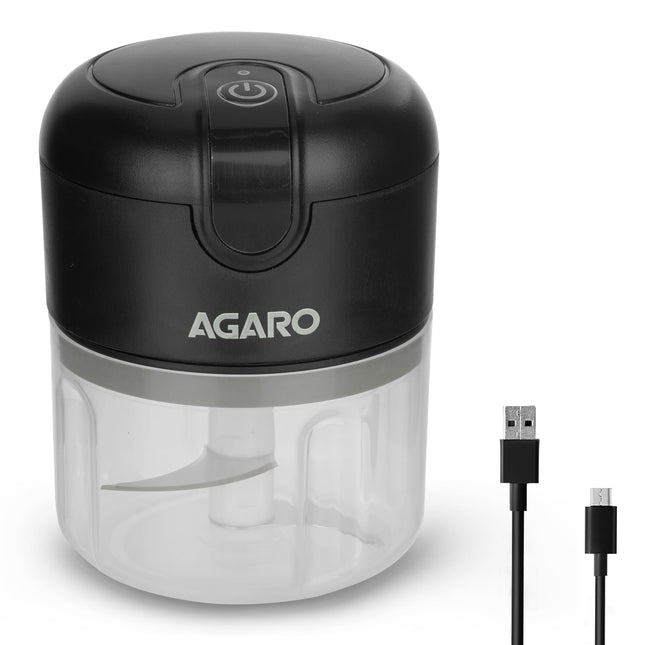 AGARO Elite Rechargeable Mini Electric Chopper, Food Grade Bowl, Stainless Steel Blades, One Touch Operation, for Mincing Garlic, Ginger, Onion, Vegetable, Meat, Nuts, 250 Ml, Black. 