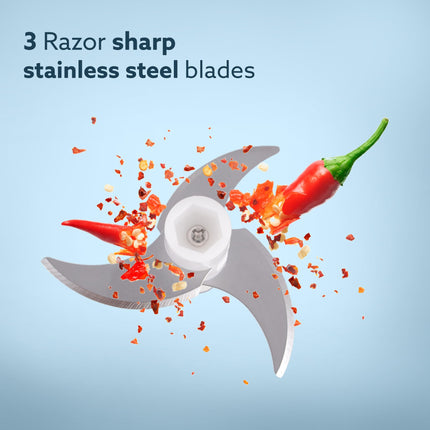 AGARO Elite Rechargeable Mini Electric Chopper, Food Grade Bowl, Stainless Steel Blades, One Touch Operation, for Mincing Garlic, Ginger, Onion, Vegetable, Meat, Nuts, 250 Ml, Black. 