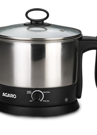 AGARO Esteem Electric Multi Kettle 1.2L, 600W, with Stainless Steel Body, Egg Rack, Grill Rack, 3 Heating Modes & Rapid Boil Technology, Boiling Water and milk, Tea, Coffee, Oats, Noodle, Soup 